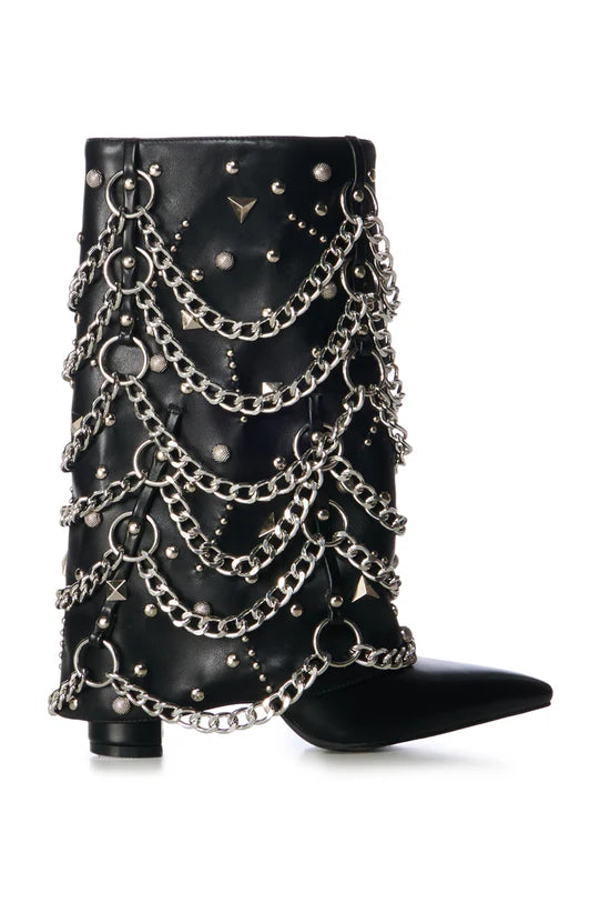 ALEENA-BLACK CHAINED FOLD-OVER BOOTIE