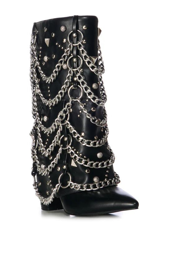 ALEENA-BLACK CHAINED FOLD-OVER BOOTIE