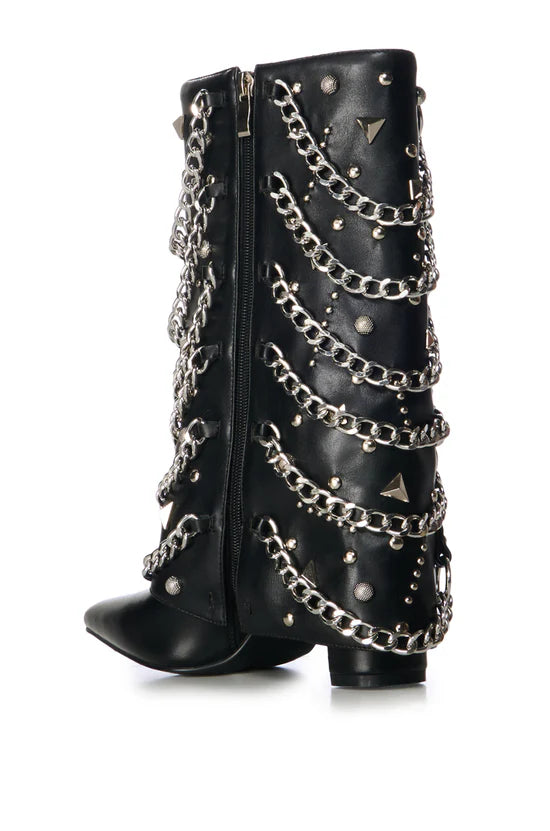 ALEENA-BLACK CHAINED FOLD-OVER BOOTIE